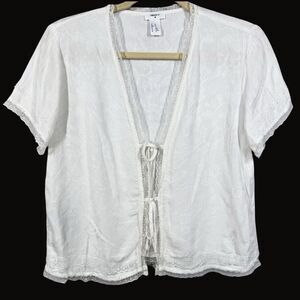 Vintage Y2K Camisole Women Medium Lace Up Coquette Romantic Babydoll Lace Trim